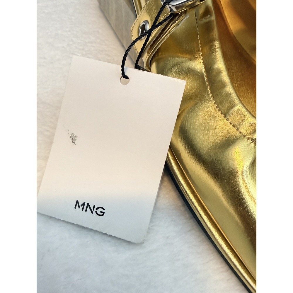 NEW MANGO MNG GOLD GATHERED STRAP BUCKLE BALLERINA BALLET FLAT SHOES 39 US 8-8.5 - Picture 4 of 12